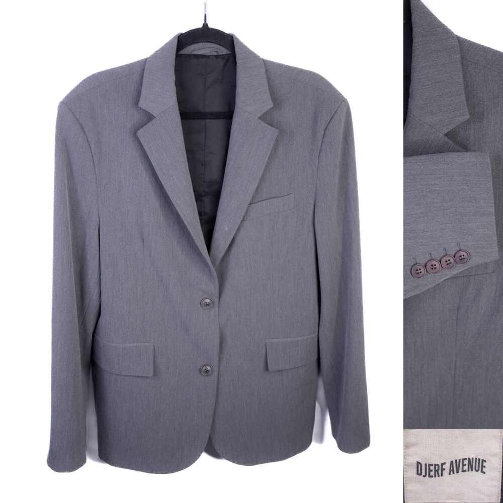 Djerf Avenue Blazer Women Small Gray Two Button Jacket Poly Blend